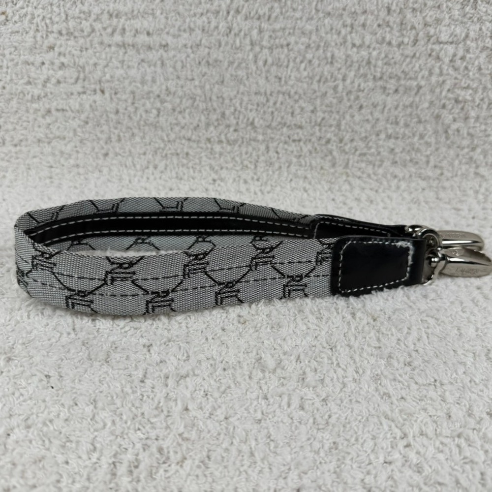 Lauren Ralph Lauren Grey Black Monogram Jacquard Leather Handbag Strap 21 Inch